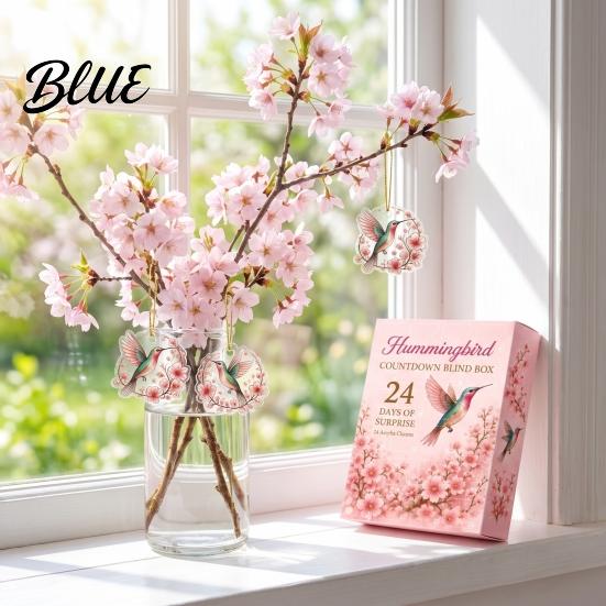 Hummingbird Advent Calendar Ornaments 2D 24 Days Christmas Calendar Cherry Blossom Countdown with Acrylic Hanging