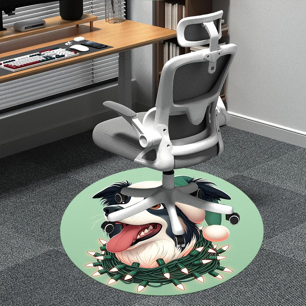 1PC Christmas Dog Office Round Area Rug,  Mat Suitable ForOffice, Under Office Chairs Bedroom Living Room Home Decor, Room Deco