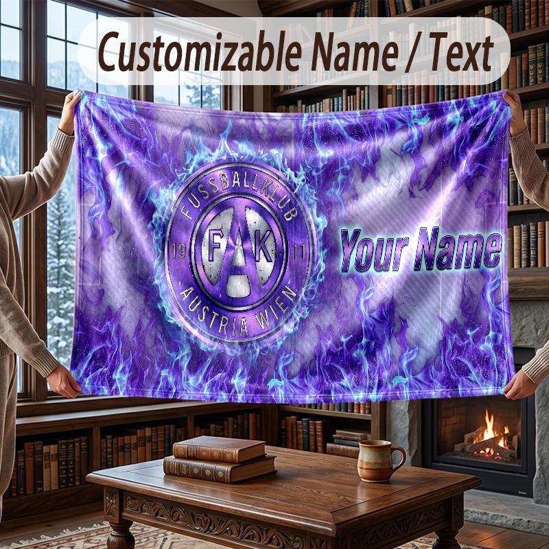 Custom Name Flannel Throw Blanket Austria Wien FC Pattern Warm Home Decoration
