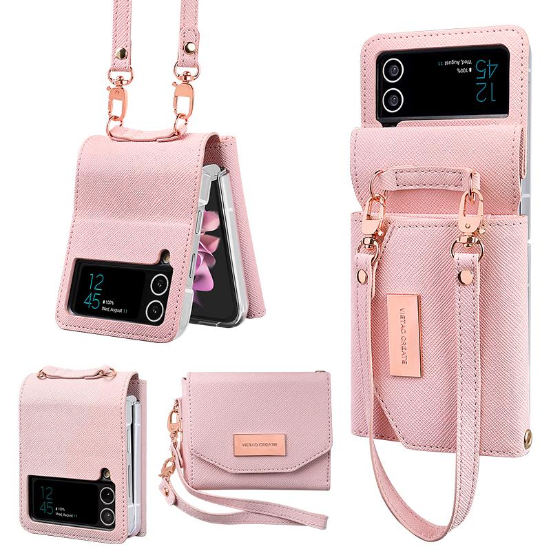 Vietao PU Leather Wallet Case for Samsung Galaxy Z Flip 8, Z4, Z3, Z Flip 5 Phone Case with Hand Strap, Z Flip 6 and Z Flip 7