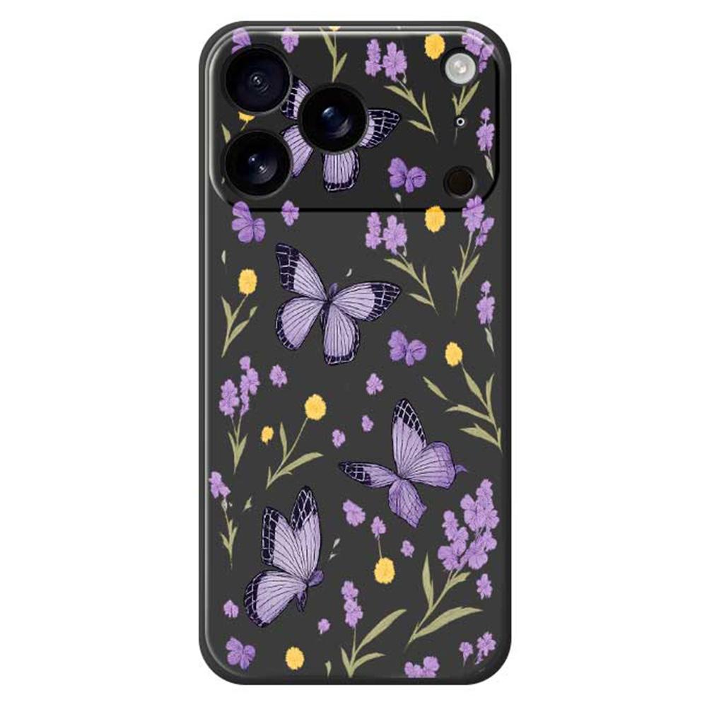 For iPhone 17 Pro Case Purple Butterflies Pattern Printing Straight Edge TPU Phone Back Cover