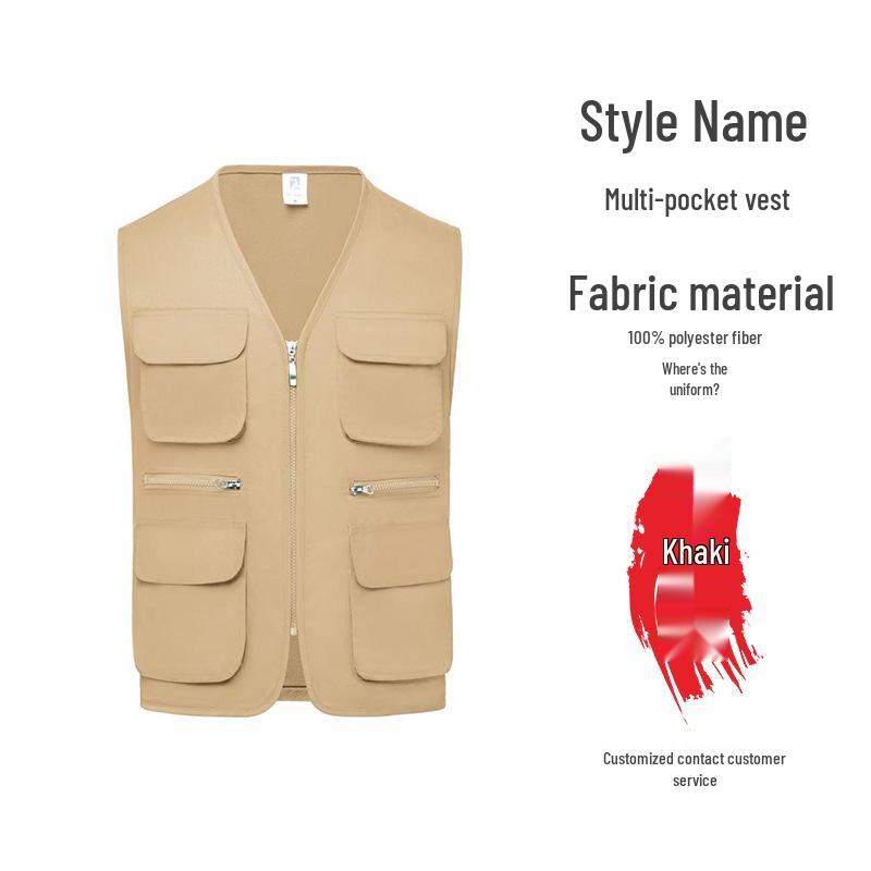 Custom Short Sleeve Multi-Pocket Work Vest with Logo for Advertising and Labor Protection XL