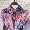 Vintage Style Color-Blocked Floral Print Turn Down Collar Shirt Dress for Women Spring 2026 Fashion Tie-Waist Single-Button Long Maxi Dress