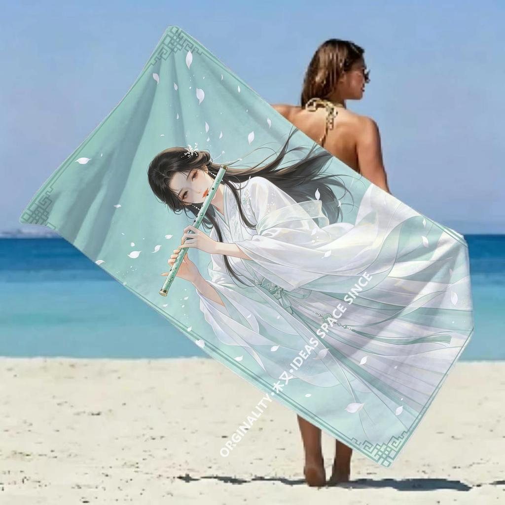 Ancient Flute Beauty Beach Towel Patterned Sunscreen And Windproof Suitable For Swimming Pool Camping Travel Blanket