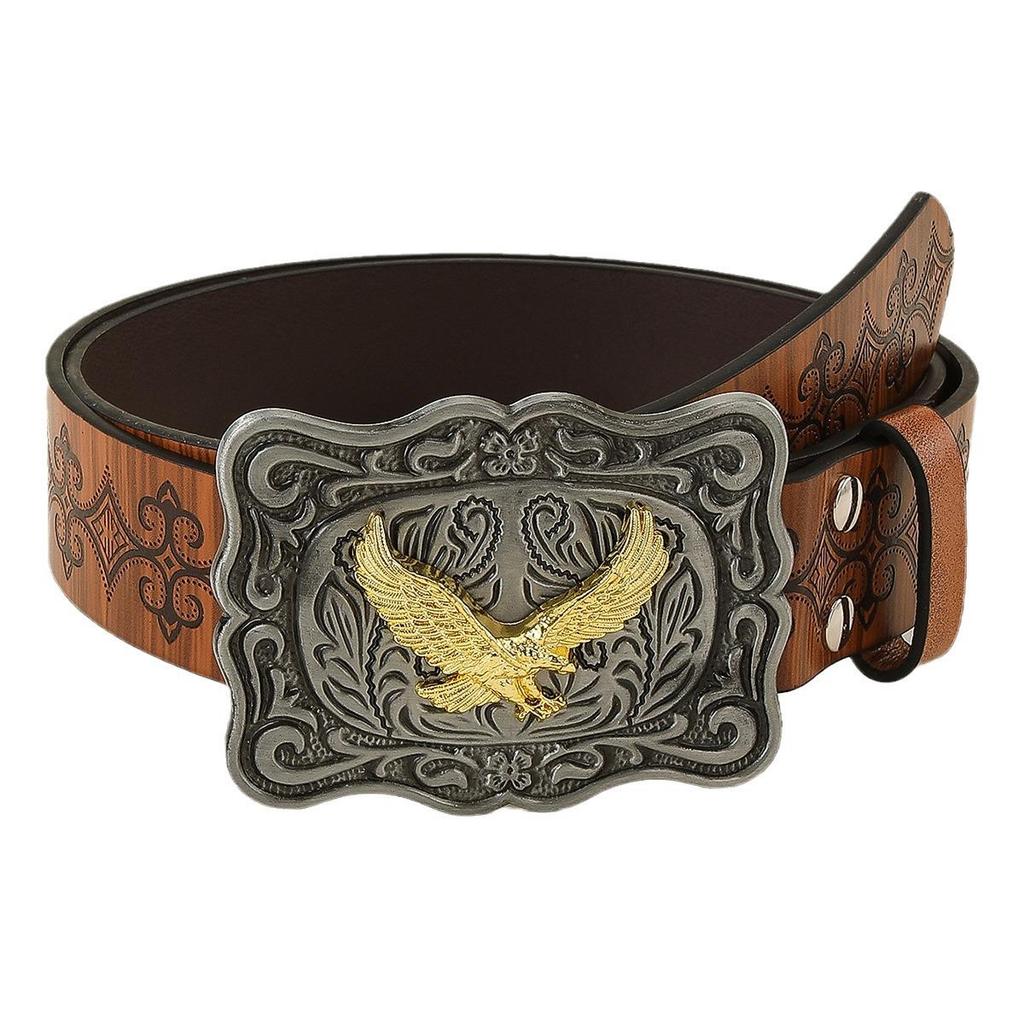 Vintage Animal Print White Leather Belt with Buckle