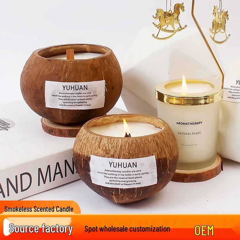 Coconut Shell Aromatherapy Candle with Essential Oil Incense Burner and Plant Wax Scented Candle Gift Set