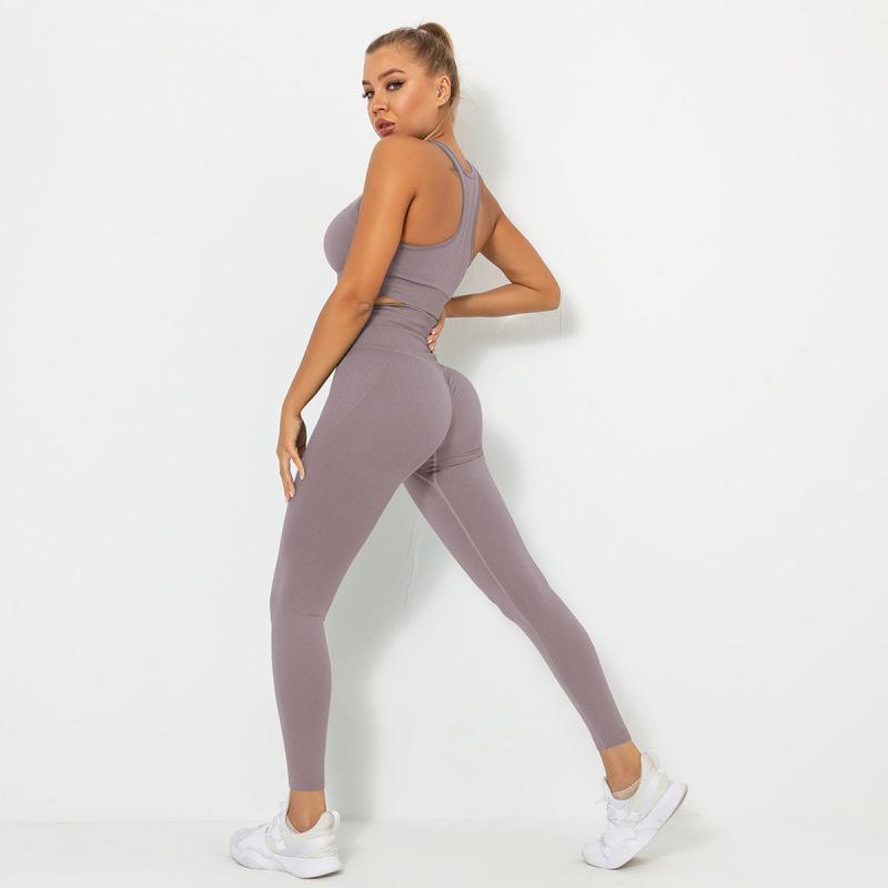 Frauen Nahtlose Neckholder Einfarbig Hebe Pfirsich Hüfte Enge Sport-Bh Yoga Anzug Lauf Fitness Hosen Zwei Stück Set