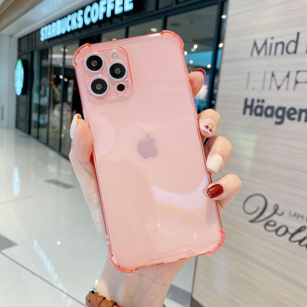 Applicable To iPhone14 Four-corner Anti-drop Fluorescent Case Creative Color Transparent Solid Color Anti-drop Mobile Phone Case Apple 15PROMAX