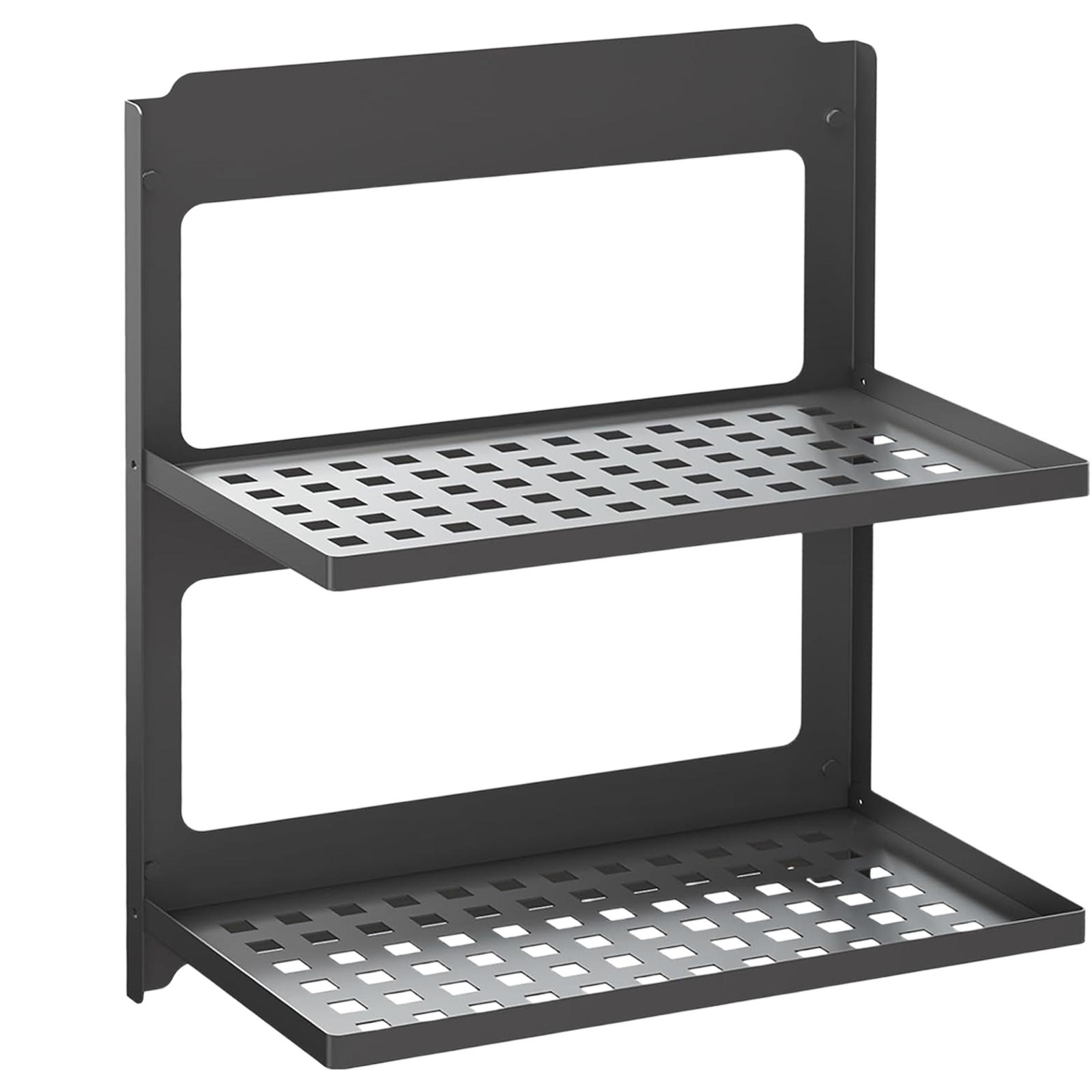

2-Tier Black Iron Metal Shower Shelf Wall-Mounted Floating Rack Foldable Stackable Anti-Drop Baffle for Bathroom Laundry RV Util чёрный