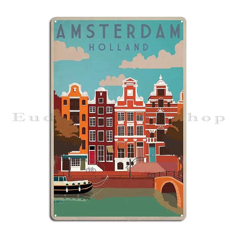 Amsterdam Holland Travel Poster Metal Plaque Poster Printing Cinema Wall Vintage Garage Tin Sign Poster 20X30CM
