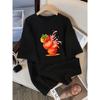 Creative Strawberry Juice Design T-Shirt Women Cotton Street Summer Tee Shirts Soft Cool Clothing Loose Casual Short Sleeve