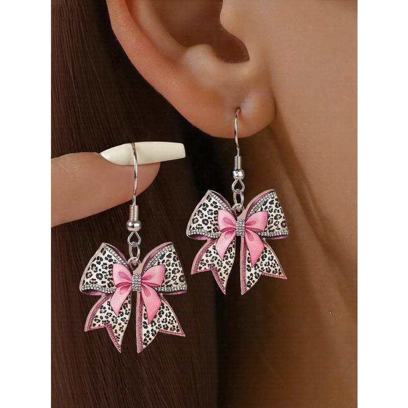 

Fashionable Leopard Print Bow Acrylic Flat 2D Earrings, Versatile For Daily Wear And Party Accessories 1 Pair Of Dark Pink Leopard Print разноцветный