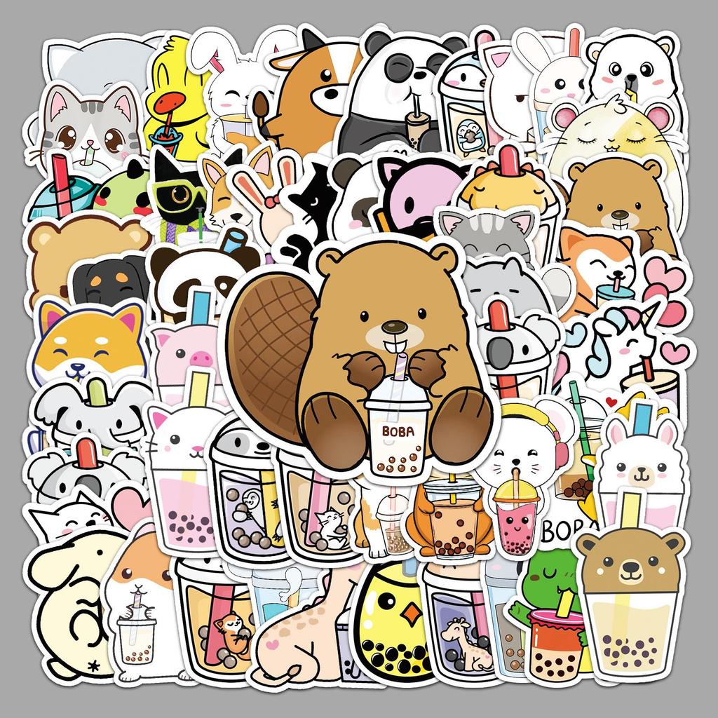 "50 Cute Cartoon Pet Milk Tea Graffiti Stickers for DIY Handbooks, Skateboards, and Suitcases."