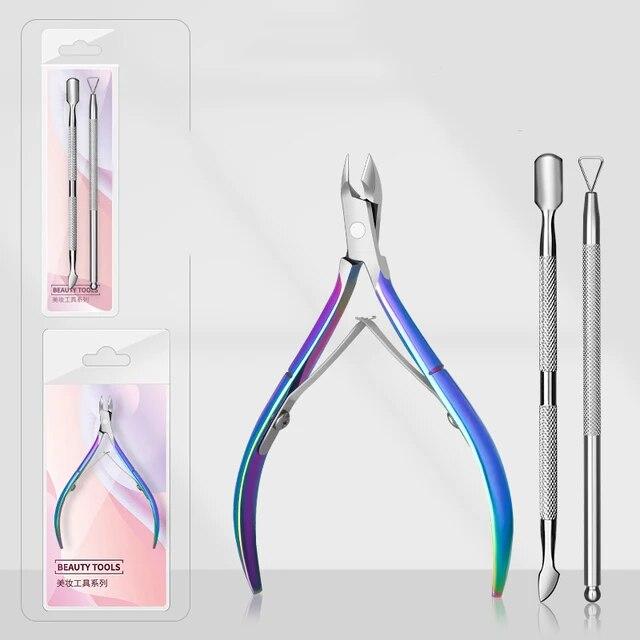 2/3/4Pcs Nail art Silber Häutchen Zange Schere Edelstahl Maniküre Zubehör Nagel Werkzeuge Set Abgestorbene haut Drücker Entferner