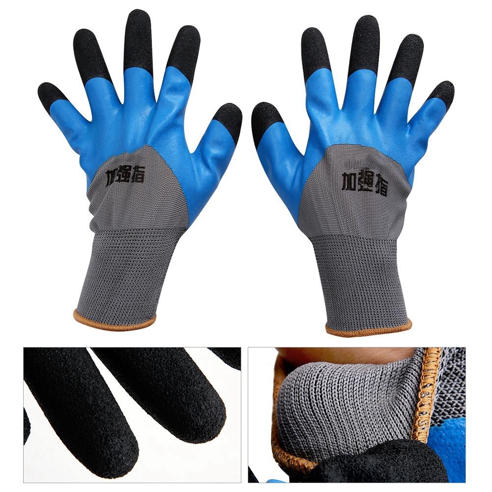 Foam Coated Nylon Dipped Wrinkle Safety Work Gloves Wear Resistance Non slip(Gray+Blue)