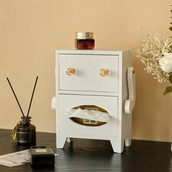 Mini úložná skříňka ve tvaru robota Dřevěná šperkovnice Zásuvka a držák na kapesníky Stolní organizér na šperky Kosmetiku Toaletní stolek Kolej Ložnice