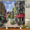 Town Street Scenery Shower Curtains Home Decor Polyester Fabric  Bathroom Shower Curtains Oil Painting Waterproof Bath Curtains