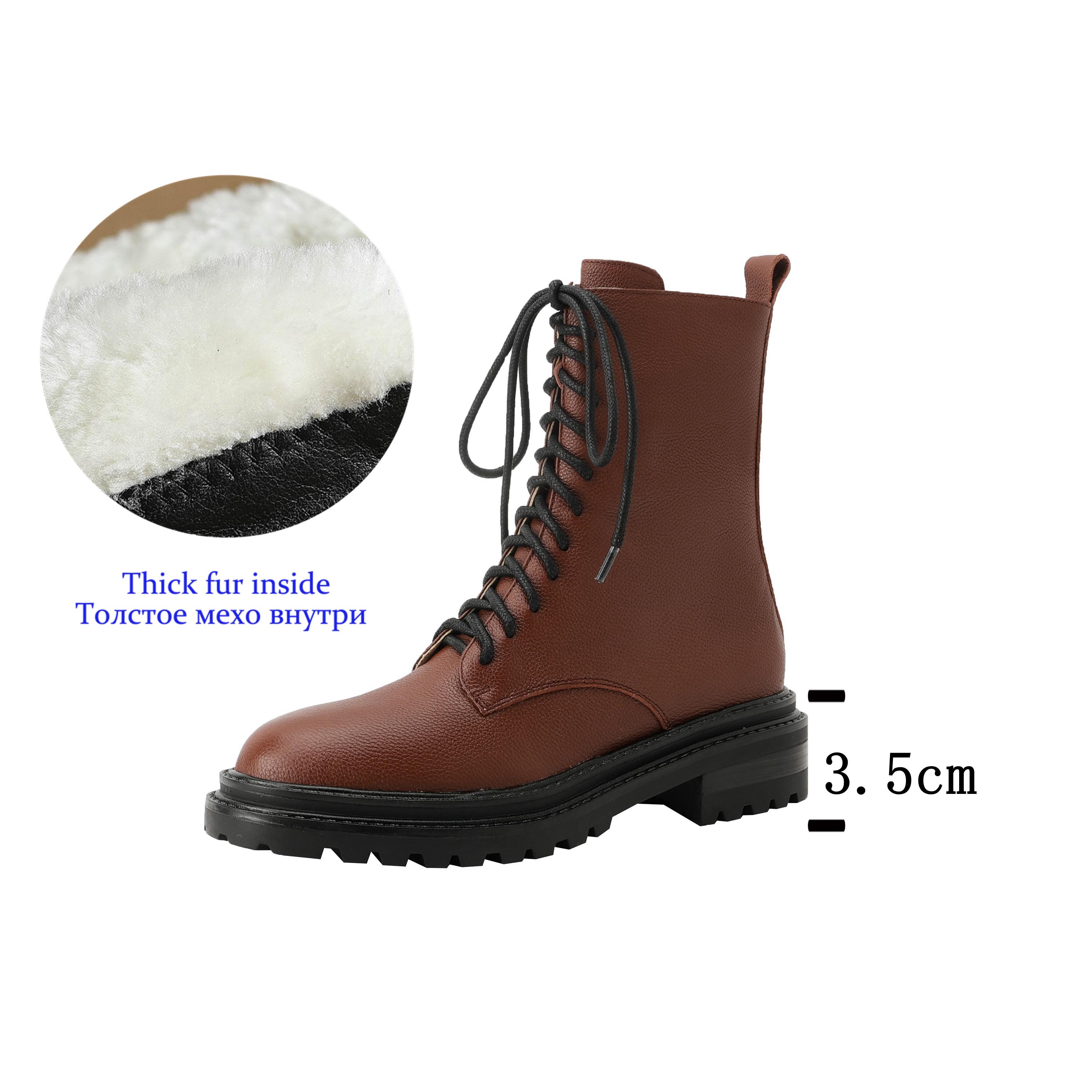 

Krazing Pot Обувь из спилка коровьей кожи Осень Зима Каблук средней высоты Размер 43 Размер 42 Круглый носок На шнуровке Сохраняют тепло Меховые ботильоны 43 коричневый