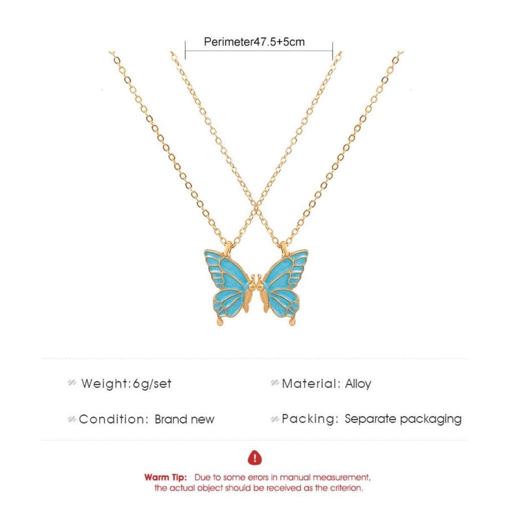 Split Butterfly Pendant Necklace Set Pink Enamel Matching Butterfly Necklaces for Best Friends