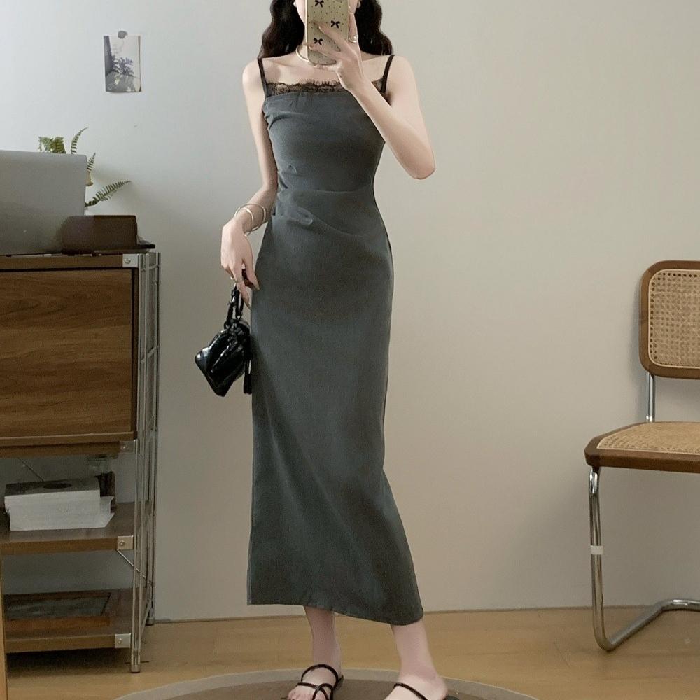 

Лето Женское Французский Стиль Повседневный Тонкий Серый Слинг Облегающее Платье Мода Кружева Сращивание Пакет Хип Макси Платья Женская Одежда XL