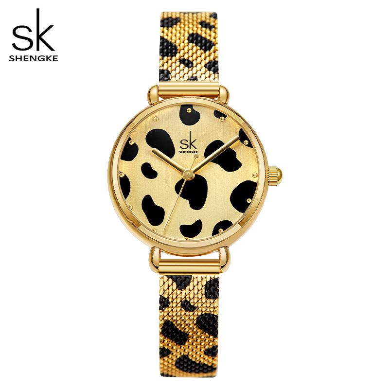 SK Quartz Women's Watch - Gold Leopard Print, Waterproof, Personalized Niche Shenzhen Design.