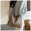 Women's Faux Leather Shoulder Bag, 2026 Trendy Solid Color Work Tote, Korean Style Zipper Closure Bucket Handbag