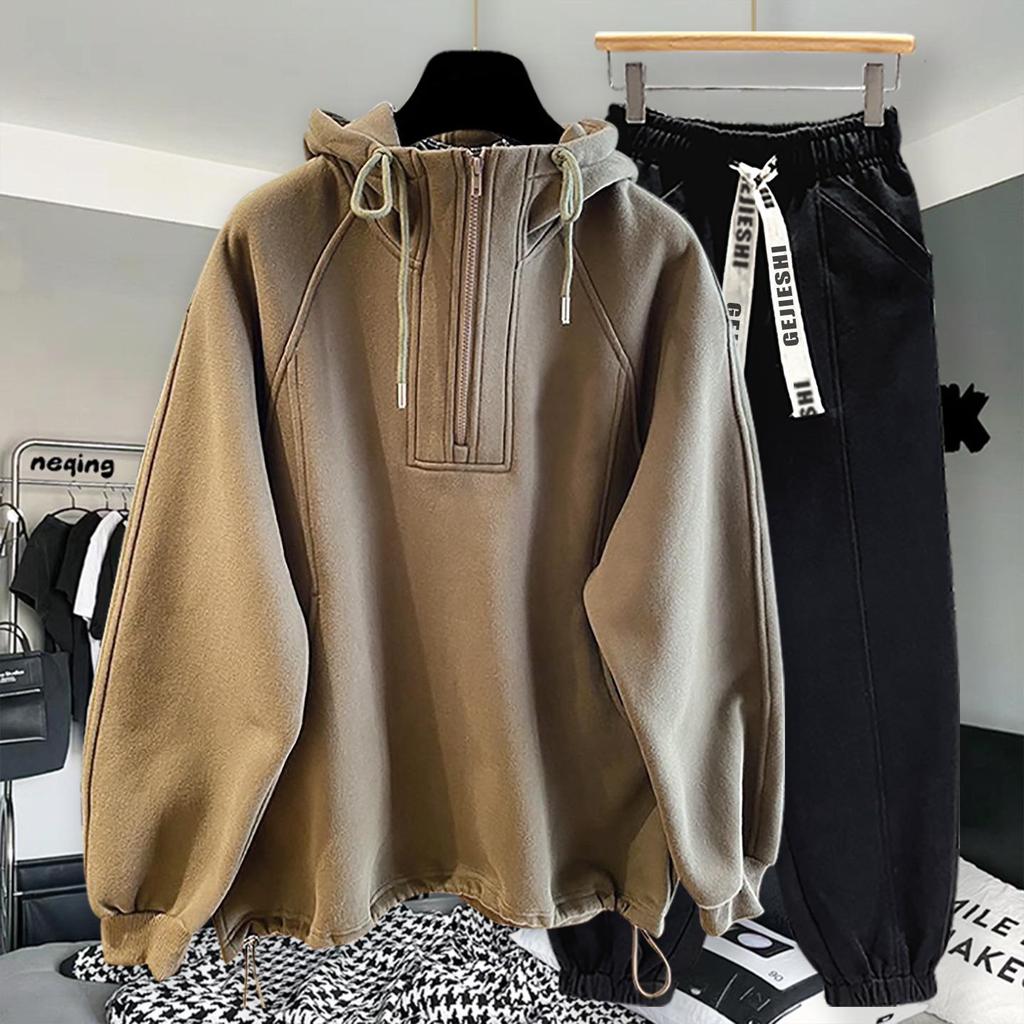 High-Quality Oversized Half-Zip Hoodie - Solid Color, Breathable Patchwork Design for Spring & Autumn