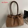 Suede/PU Leather Shoulder Bag Retro Elegant Handbag Available In 4 Colors Solid Color Commuting Tote Bag School/Travel/Work