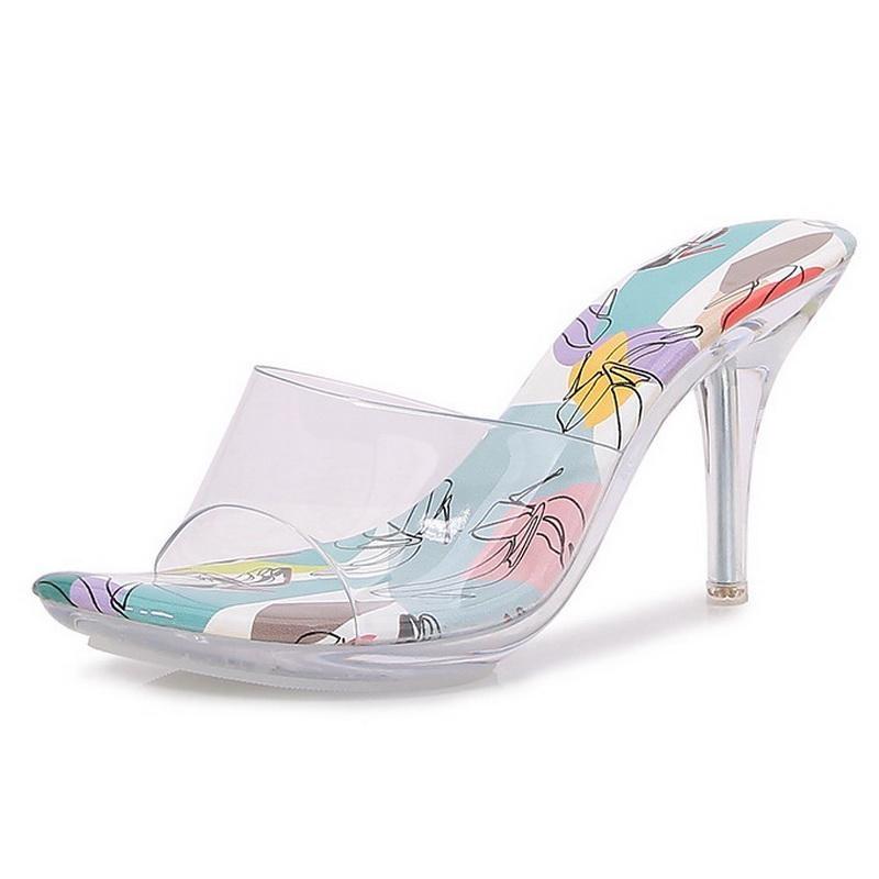 

Women Peep Toe High-heeled Slide Sandals Transparent Crystal Stiletto Sandals for Office Nightclub Party Banquet Pub Catwalk OL 35