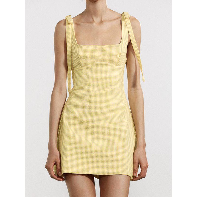 Za2025 Summer New Women Clothes Sexy Sling Bowknot Decoration Small Plaid Short Dress 2180305 047