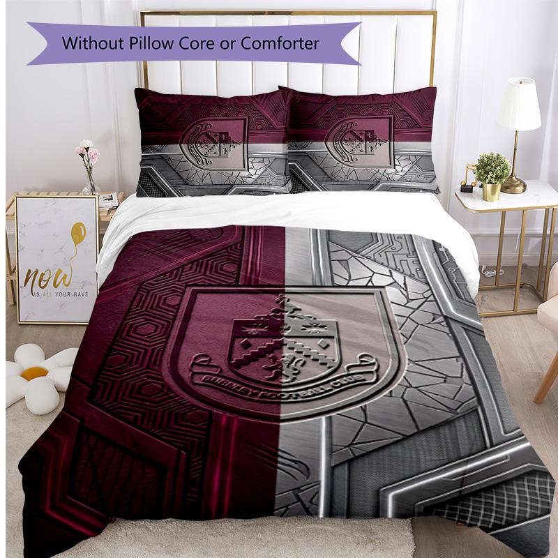 Burnley Football Printed 3 Pieces Bedding Set, Comfortable Skin Friendly Bedroom Duvet Cover Set