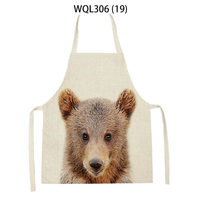 Cartoon Rabbit Deer Bear Print Kitchen Apron Women Men Sleeveless Linen Cooking Apron Home Cleaning Pinafore Baking Accessories