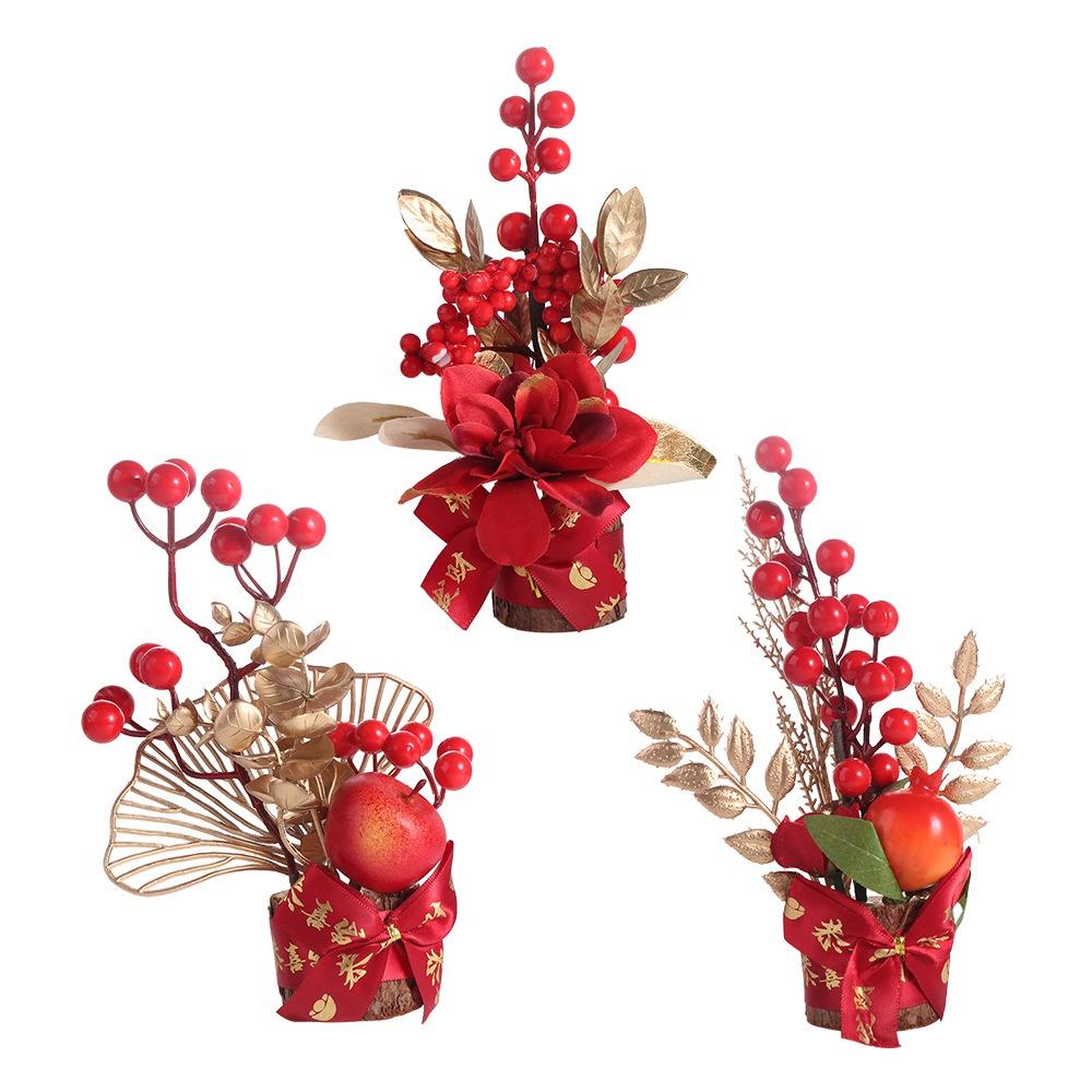 Best Wishes Spring Festival Pots Red Berry Branch Wedding Pots Chinese Tabletop Pots  Home Decor