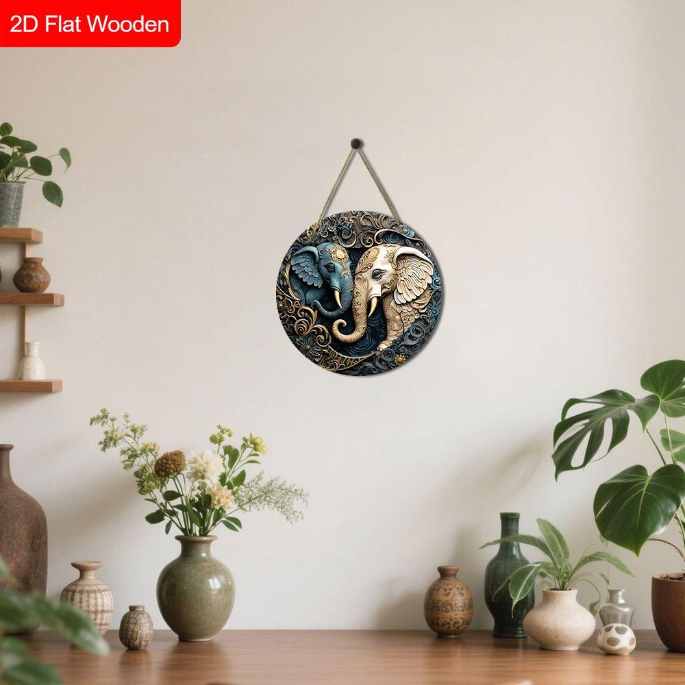 2D Plane Hanging Decorative Signs, Interior Wall or Door Decoration, Garden Decoration, Two Elephant Pattern, Interesting Gifts for Family and Friends
