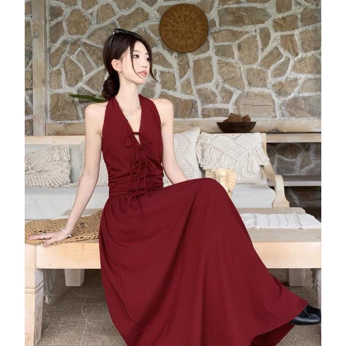 

Korean Chic Backless Summer Dress - Solid Color, Unique Style, Long Girly Design Extra Large