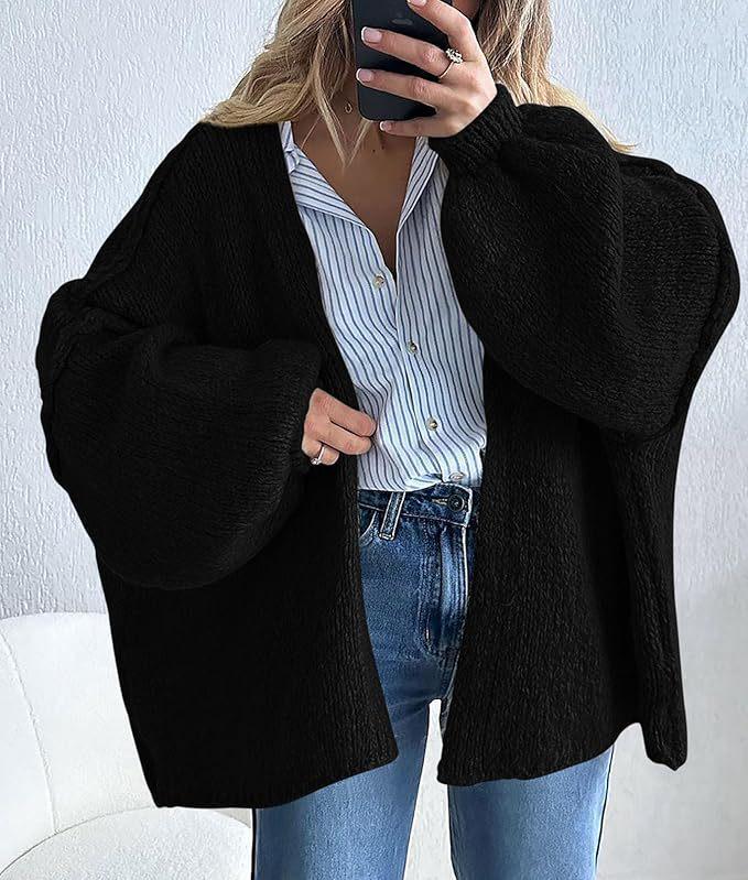 2025 Women's Oversized Knit Cardigan with Long Lantern Sleeves