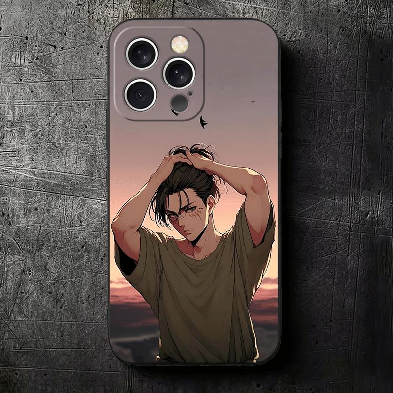 A-Attack On T-Titan Eren Yeager Soft Phone Case for iPhone 16 16E 17 Air 15 Pro Max 14 Plus 13 Mini 11 12 7 Black Cover Back She