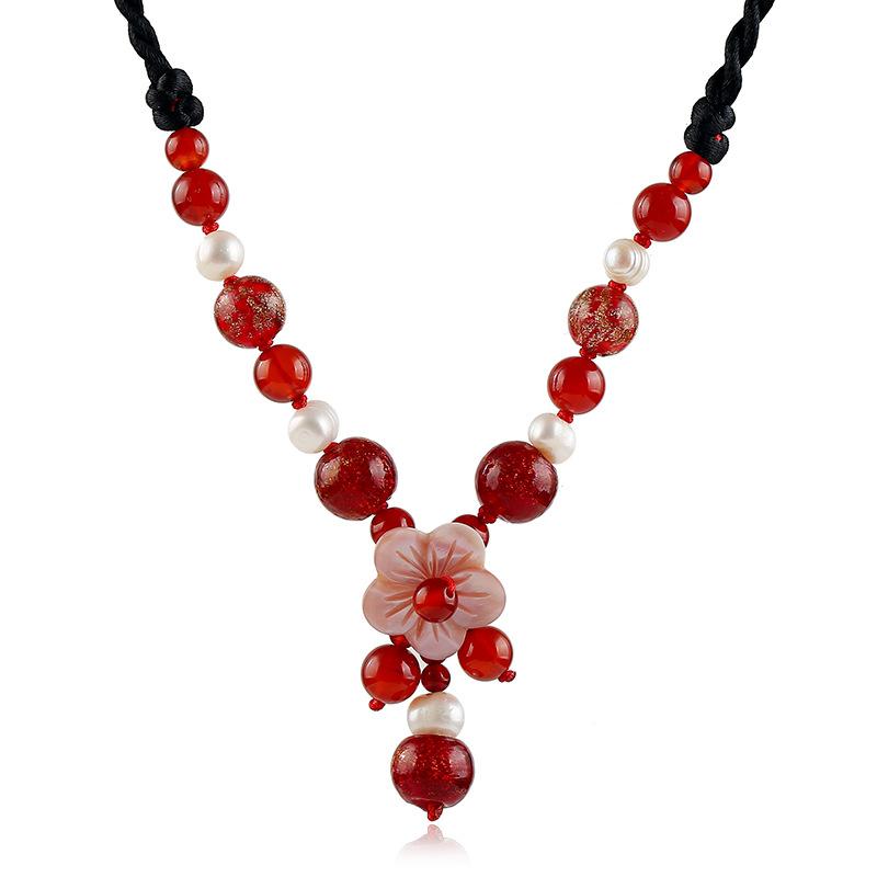 Chinese style retro short collarbone chain freshwater pearl agate glazed classical pendant simple temperament necklace women
