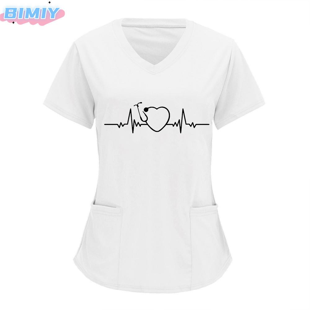 Damen T-Shirt V-Ausschnitt Krankenpflegeuniform Einfarbiges Muster Freizeit T-Shirt