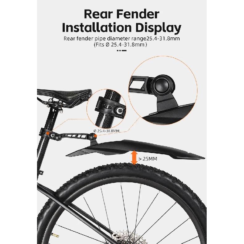 WEST BIKING Mountain Bike Fender Set Universal 29 Inch MTB Mudguard Adjustable Front and Rear Mud Flaps Bicycle Mud Protector