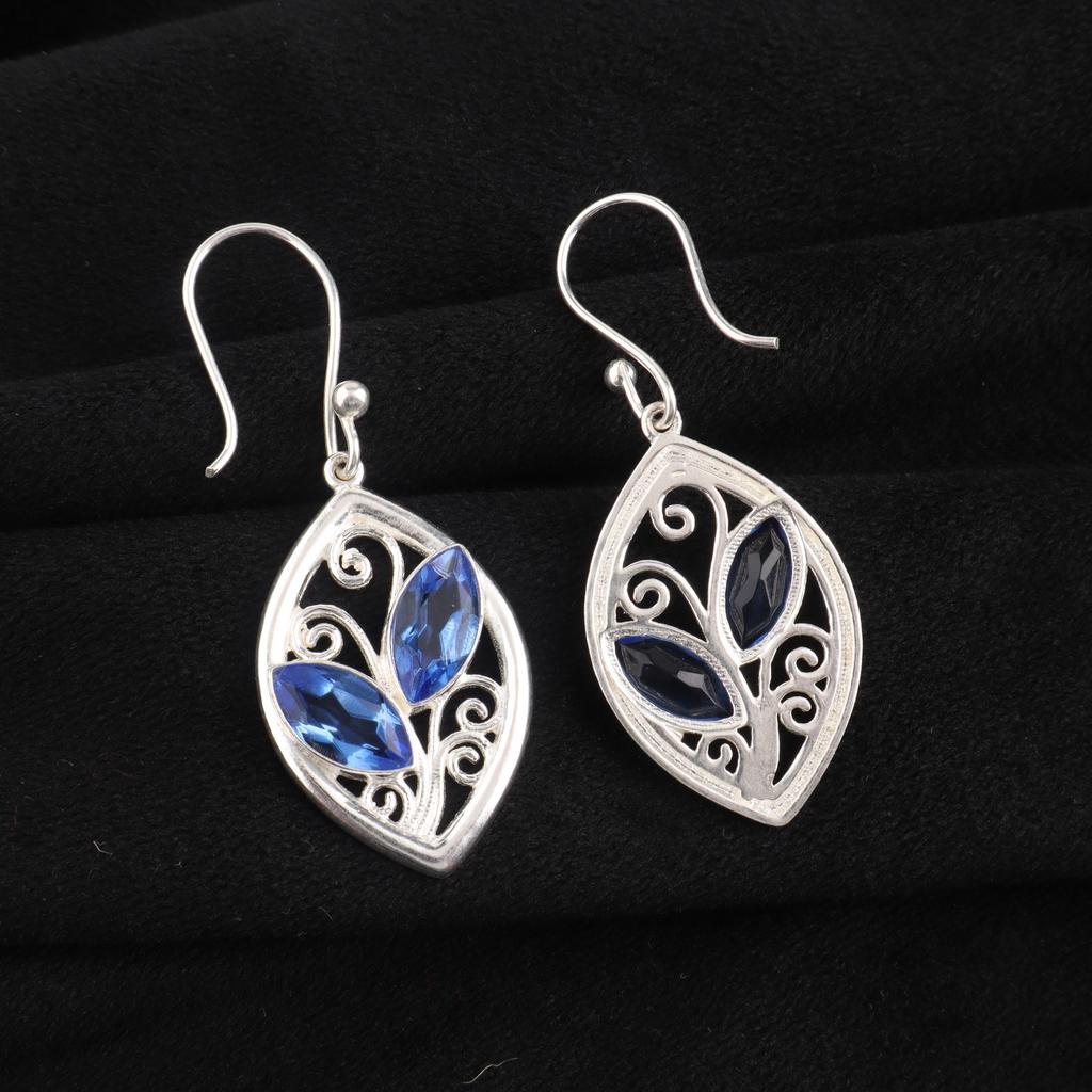Natural Tanzanite Gemstone 925 Sterling Silver Jewelry Handmade Hook Earrings 1.2" CE-24-1