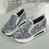 Fashion Silver Glitter Chunky Platform Comfort Sneakers Women 2025 Autumn Thick Bottom Loafers Slip-On Height Increasing Casual Shoes 42