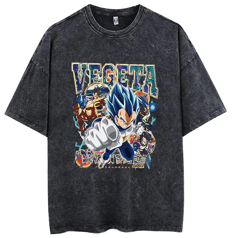 Men Fashion Tshirt Washed Black Vintage Japanese Anime Dragon Ball TShirt Hip Hop Streetwear Summer Cotton T Shirt Unisex