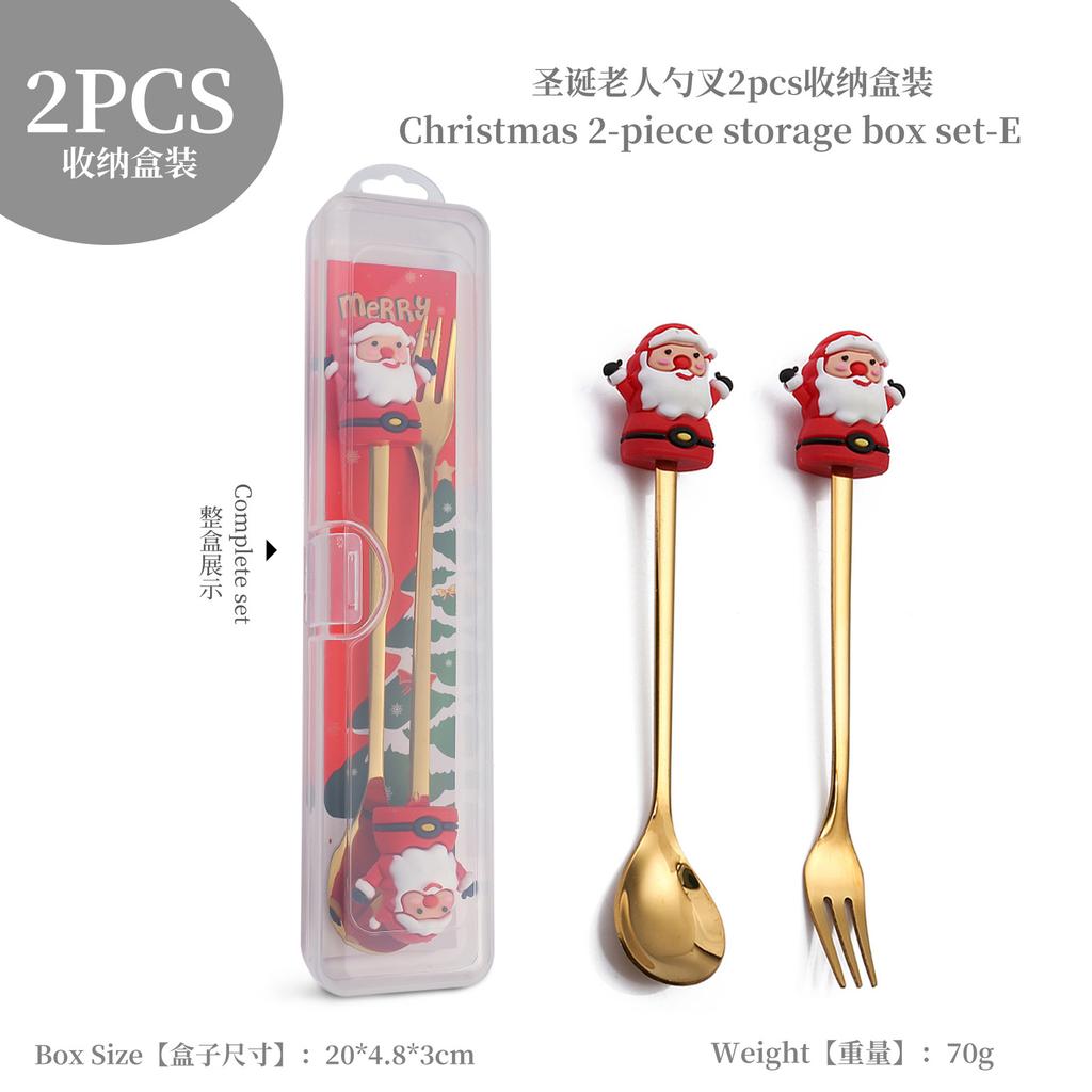 Christmas Fork Spoon Set, Dessert Coffee Spoon Fruit Fork Christmas Doll Tableware Gift Box