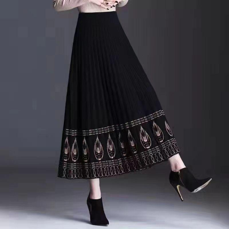 

Юбка средней длины для осени и зимы, юбка-плиссе средней длины для мамы, вязаная юбка средней длины 2XL чёрный