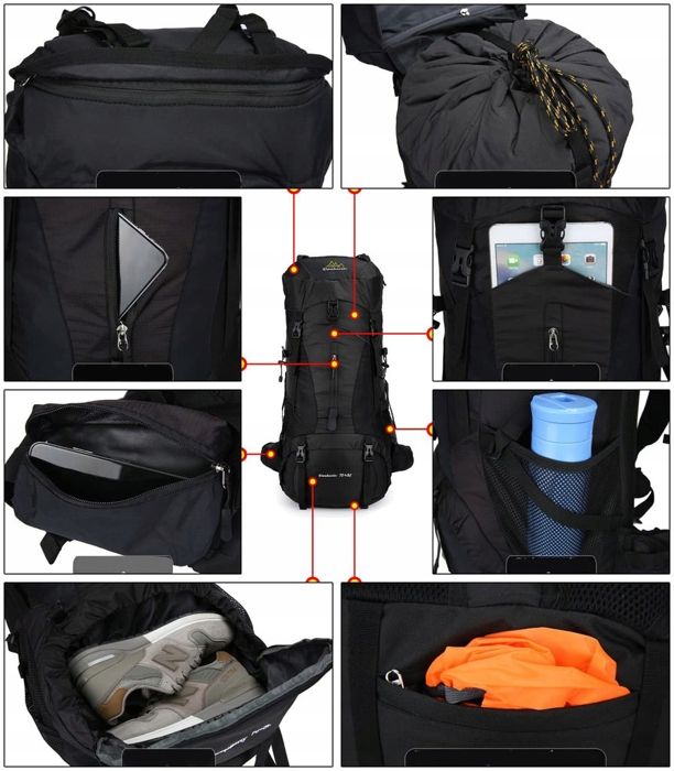Sac à dos randonnée - léger - imperméable - 70l - nylon résistant - housse de pluie incluse