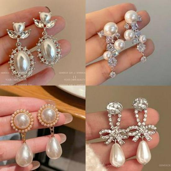 French Retro Zircon Pearl Stud Earrings - Elegant, Versatile Light Luxury Design for Women