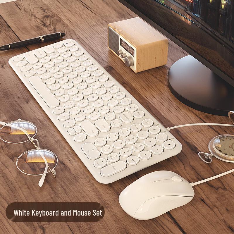 BOW Silent Wireless Keyboard & Wired Mouse Set, Bluetooth Compatible for Women's Office Use, Laptop & Desktop