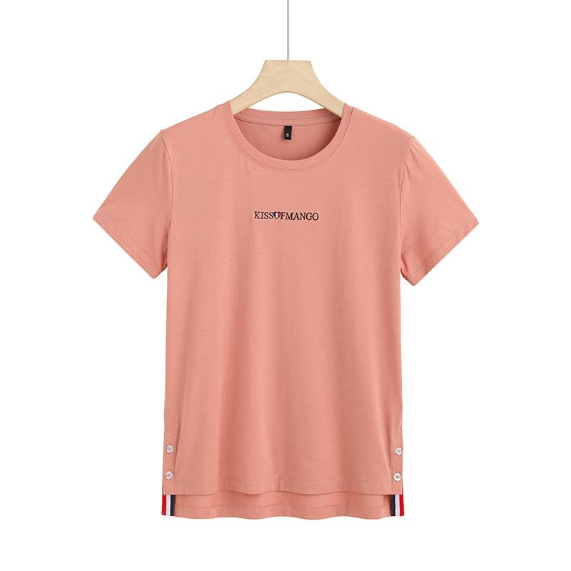 

2024 летняя хлопковая свободная версия с круглым вырезом, свежая и милая футболка с английской вышивкой, женский универсальный топ XXXL