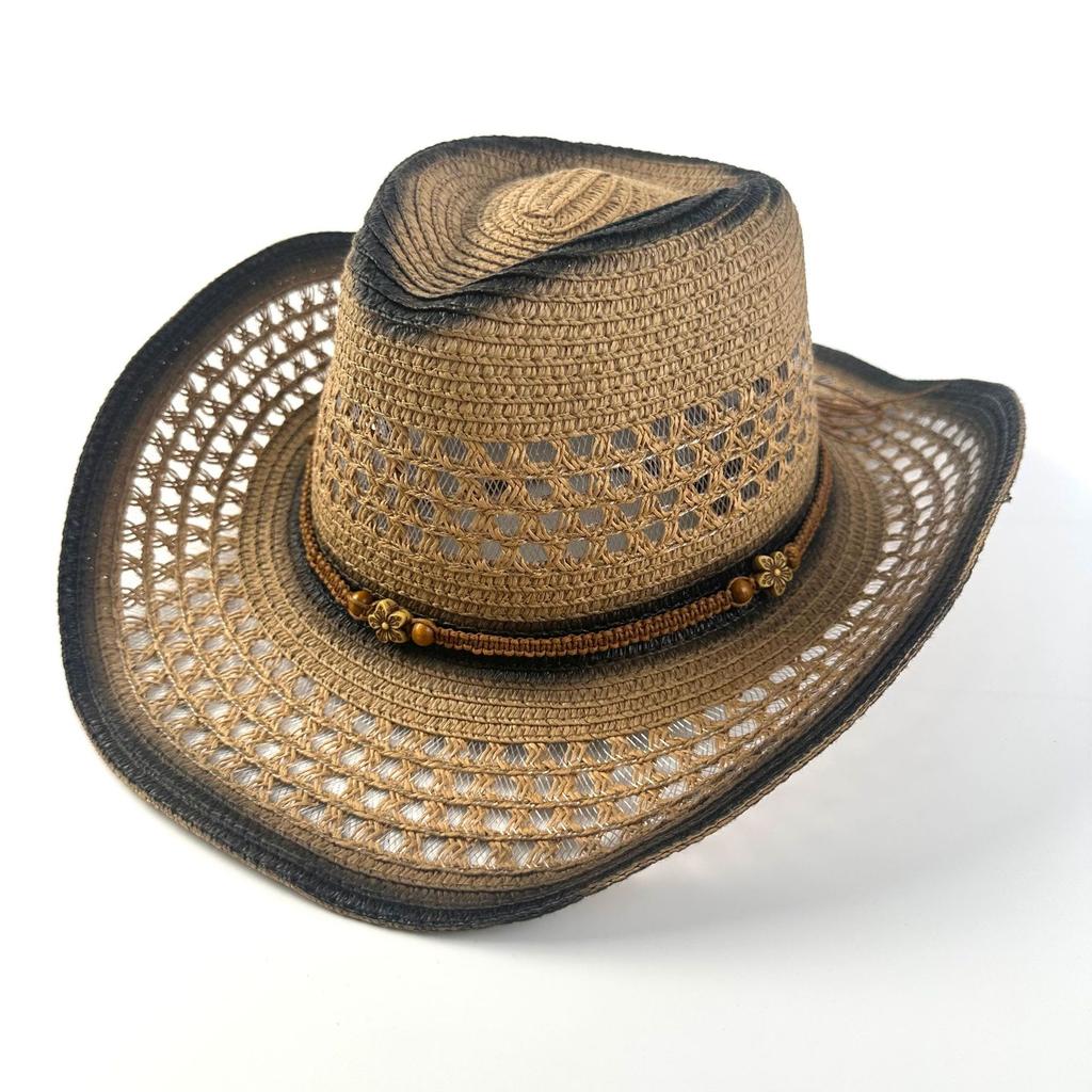 New Western Denim Straw Hat Retro Ethnic Style European And American Jazz Hat Outdoor Leisure Top Hat Curved Brim Hat